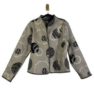 KHANGURA Gray & Black Open Front Geometric Print Cardigan‎ Sweater